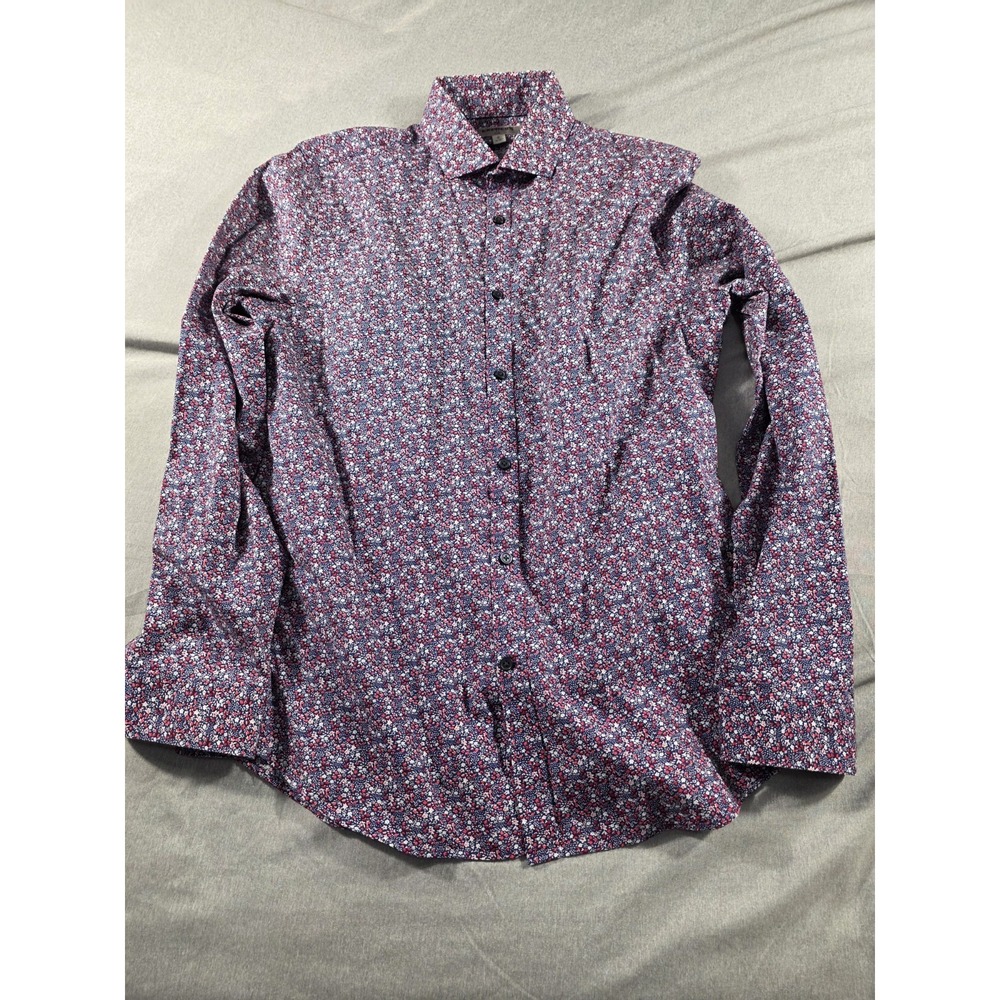 Express Men's Slim Fit Size Medium 15-15.5 Floral Button Up L/S Shirt Blue/Red‎